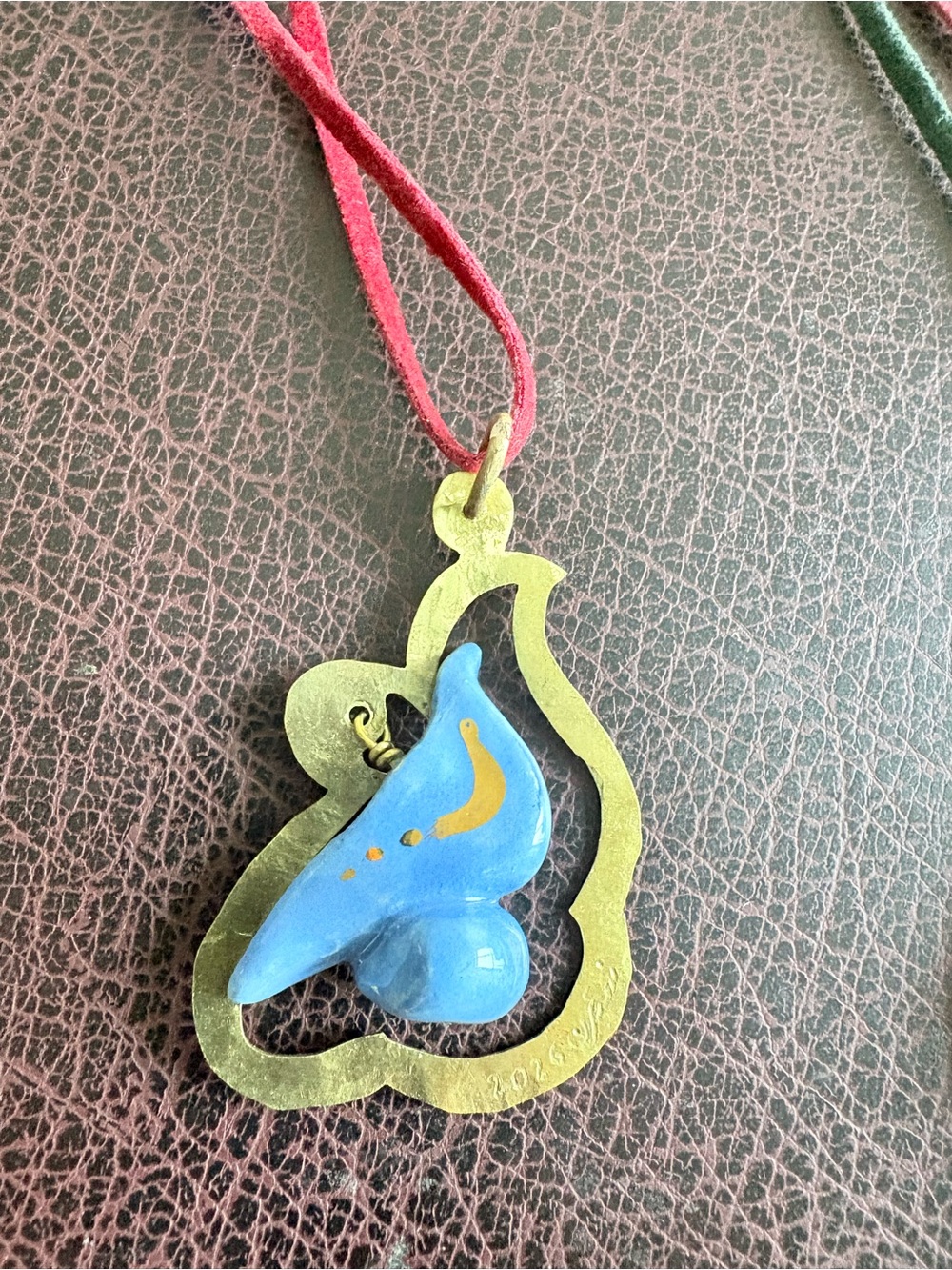 Blue Bird Pendant Necklace with Brass Frame